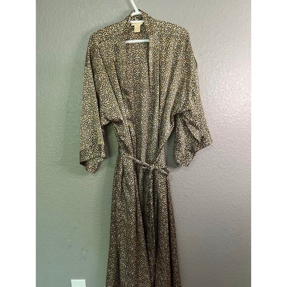 VTG 80s Inner Most Robe XL Cream‎ Leopard Print Kimono Open Tie Front Intimates - Picture 1 of 8
